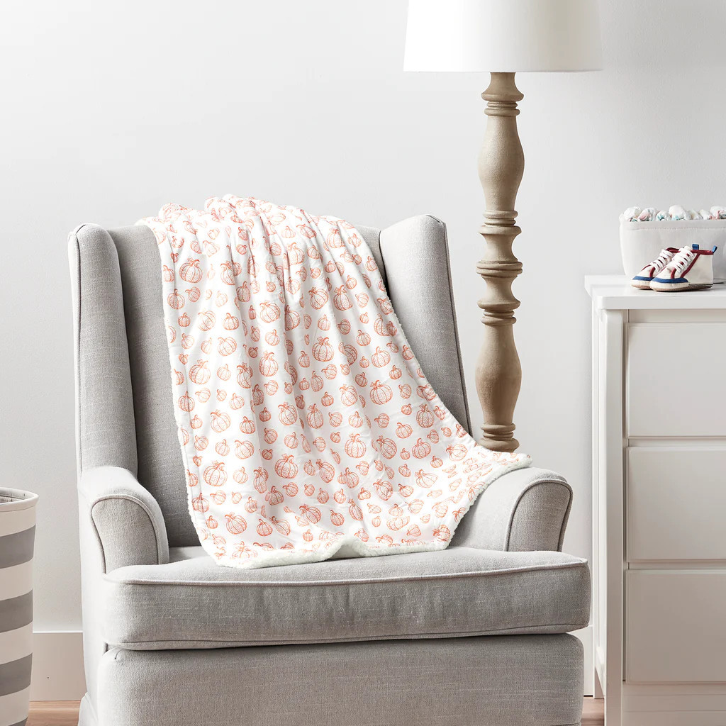 Pumpkin Drawing Sherpa Baby Blanket | Lush Decor