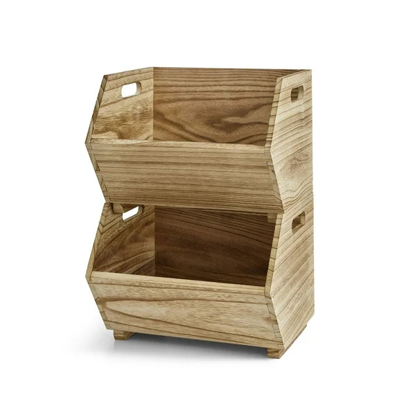 Better Homes & Gardens 2-Piece Set Natural Wood Stacking Open Front Decorative Storage Bins, 11 i... | Walmart (US)