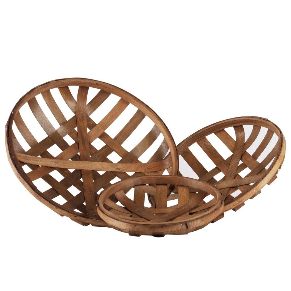 UTC57402: Wood Round Tobacco Basket with Lattice Design Set of Three Natural Finish Brown | Bed Bath & Beyond