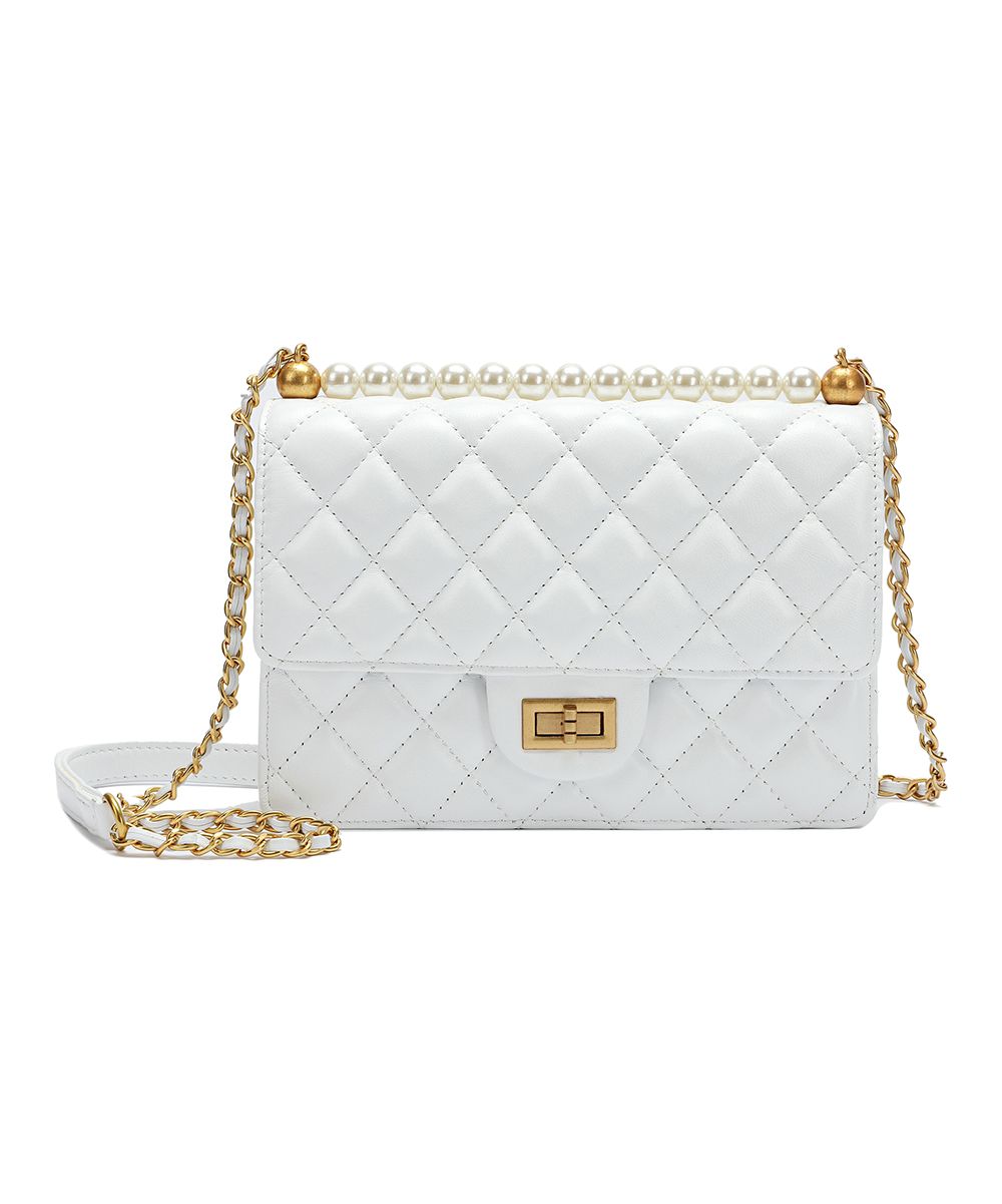Tiffany & Fred Women's Crossbodies white - White & Goldtone Chain Quilted Leather Crossbody Bag | Zulily