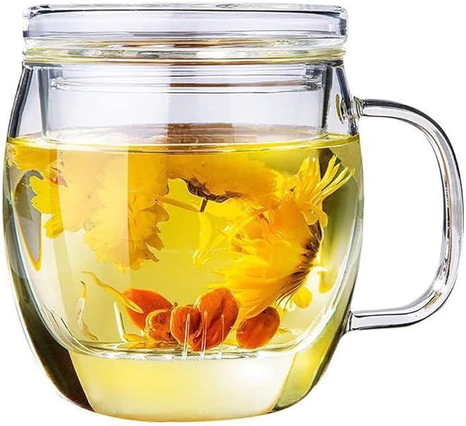 Glass Tea Cup with Infuser and Lid,500ml (17oz) Borosilicate Glass Tea Mugs for Loose Leaf Tea,Gl... | Amazon (US)