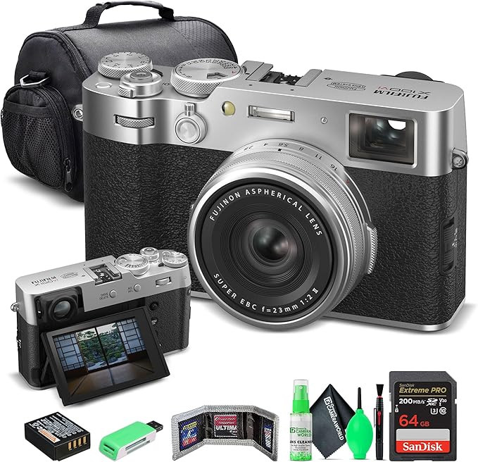 FUJIFILM X100VI Digital Camera (Silver) (16821822) + 64GB Card + Card Reader + Carrying Case + Me... | Amazon (US)