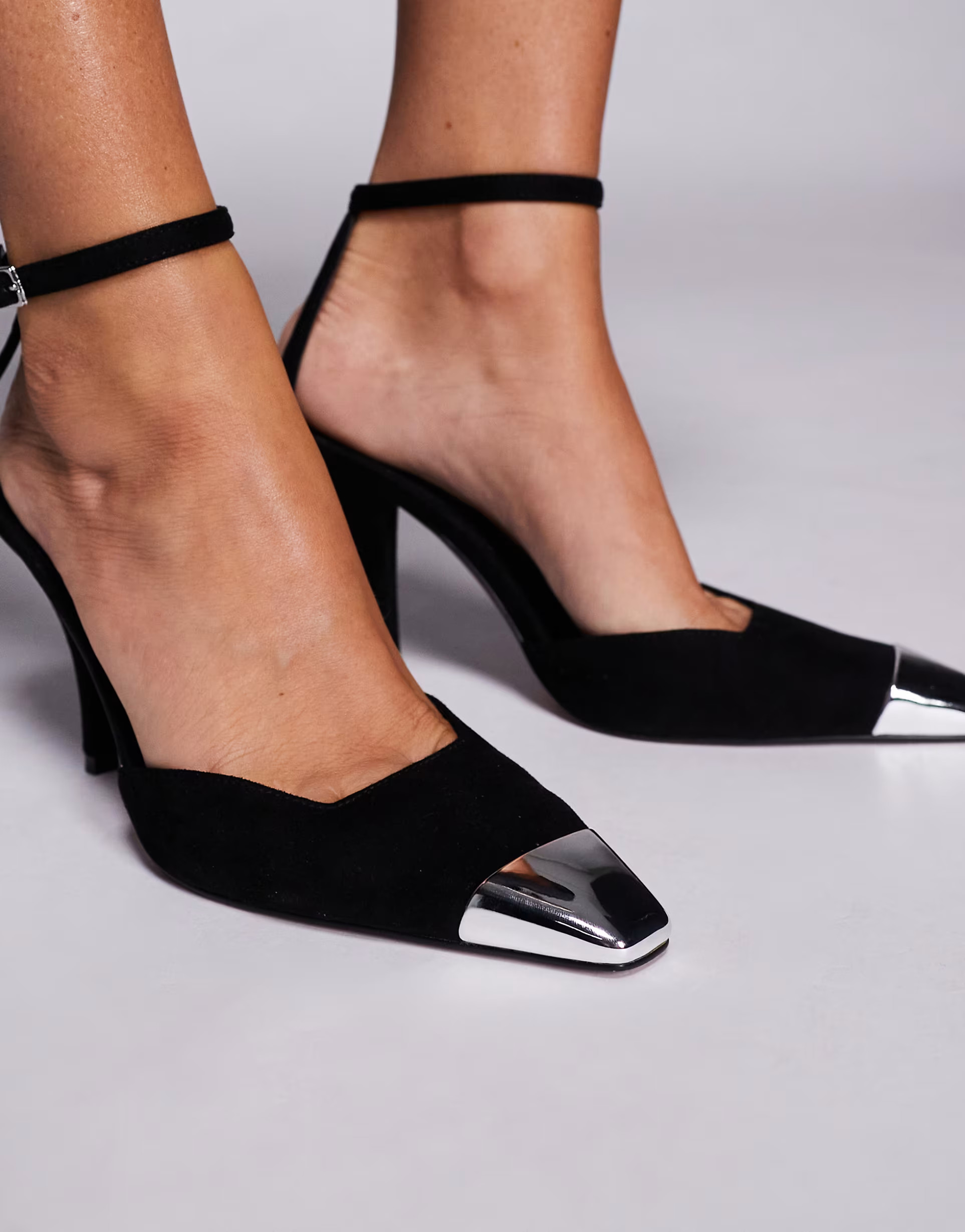 ASOS DESIGN Pride toe cap high heel shoes in black suedette | ASOS (Global)