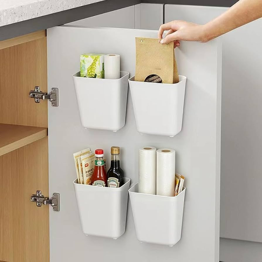 4 Piece Kitchen Cabinet Door Storage Box,Self Adhesive Wall Mounted Storage Box,Wardrobe/Bathroom... | Amazon (UK)