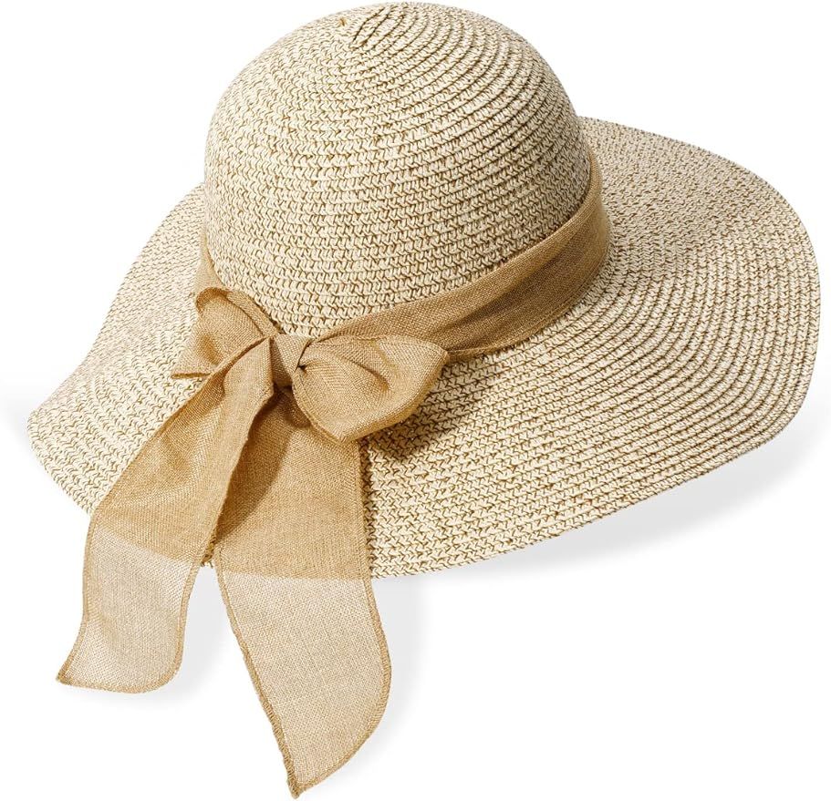 Womens Beach Straw Sun Hat: Large Ladies Foldable & Packable Floppy Hats with Wide Brim-UPF 50 UV... | Amazon (US)