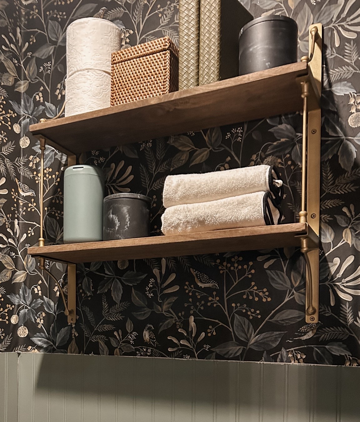 Still need more trim work in this water closet, but that’s not stopping me from adding some pretty, functional storage! 🤎

#LTKFindsUnder100 #LTKHome #LTKFindsUnder50