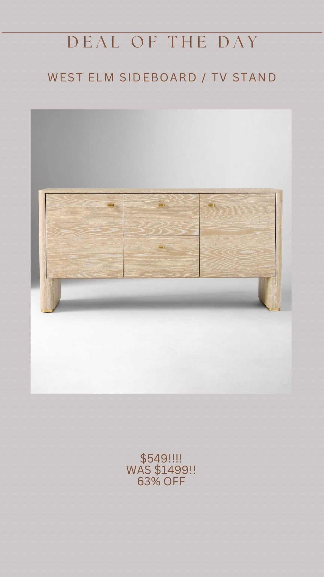 Rare west elm deal 🤩🤩🤩 this stunning sideboard / tv stand with the prettiest gold metal leg base is almost $1000 off!!!! 

#LTKSaleAlert #LTKHome
