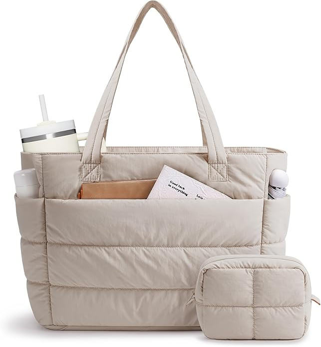 Narwey Nylon Puffer Tote Bag for Women, Puffy Work Nurse Teacher Tote Bag, Quilted Shoulder Bag f... | Amazon (US)