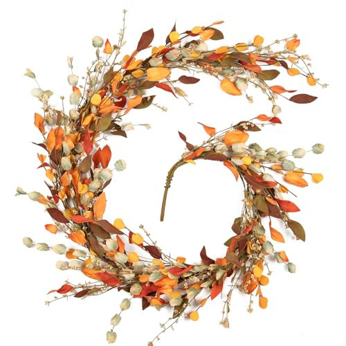 Fall Decor, Fall Garland, 6FT Autumn Eucalyptus Leaves Harvest Festival Thanksgiving Christmas Hanging Garlands for Home Wedding Mantle Indoor Window Wall Arch Background Decoration | Amazon (US)