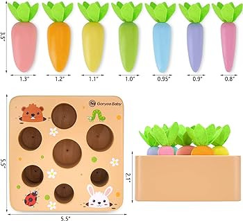 KMTJT Montessori Toys for 2 3 Year Old Toddlers, Macron Carrot Harvest Game Wooden Toys for Baby ... | Amazon (US)