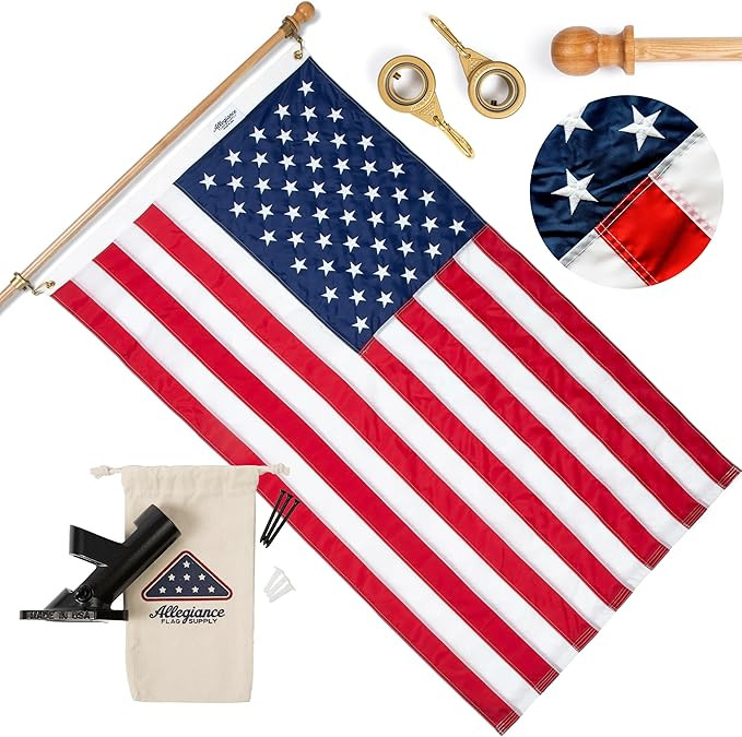 Pre-Assembled American Flag Set | American-Sourced Nylon Fabric, Embroidered Stars, Hand-Stitched... | Amazon (US)