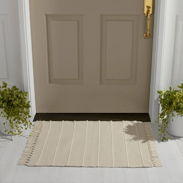 Mainstays by Becky G. & Alejandra Indoor/Outdoor Polyester Accent Rug, Beige Stripe, 24" x 36" | Walmart (US)