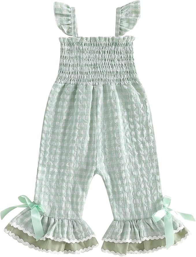 Toddler Baby Girl Summer Clothes Ruffle Sleeveless Smocked Romper One Piece Jumpsuit Suspender Pa... | Amazon (US)