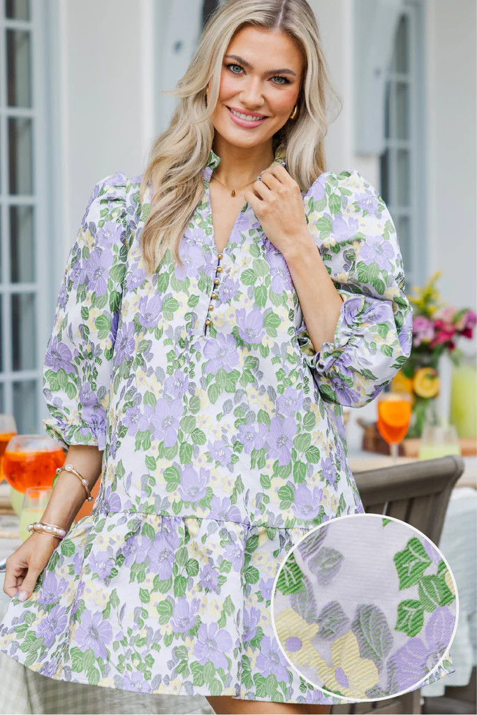 First Bloom Lavender Floral Brocade Dress | The Mint Julep Boutique