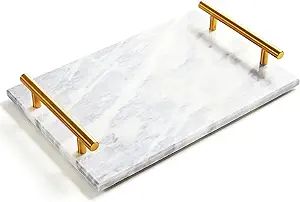 Moreast Genuine Marble Tray Bathroom Tray with Golden Handle, Natural Stone Decorative Tray with ... | Amazon (US)