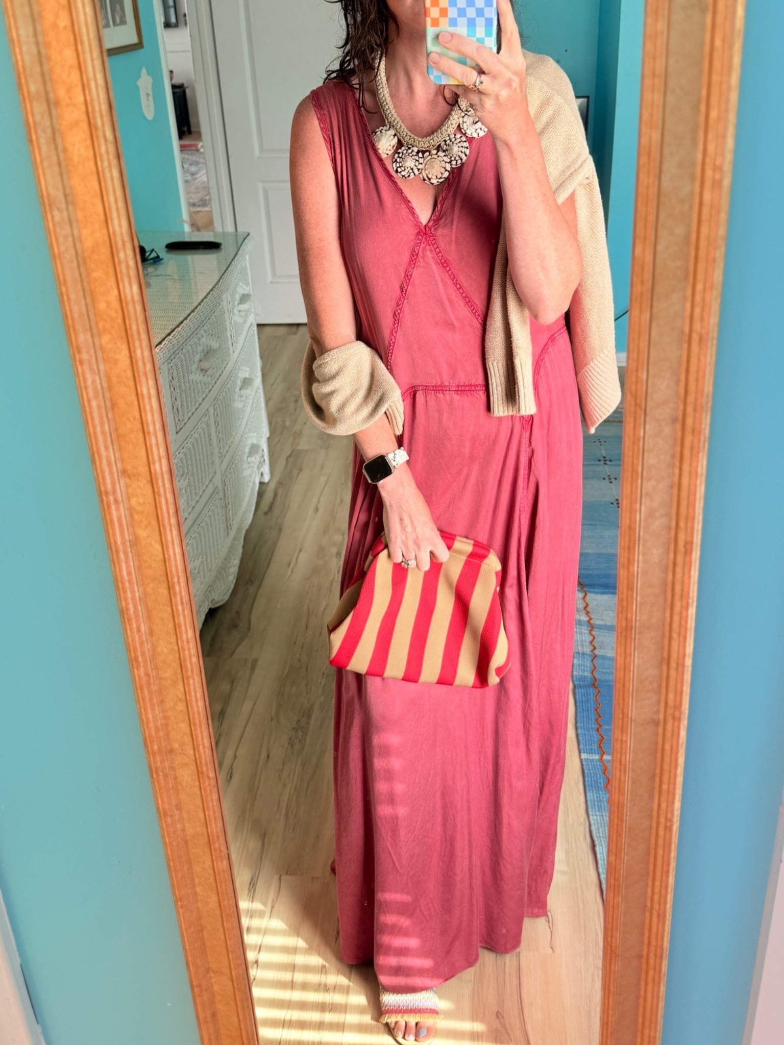 Tuckernuck maxi summer dress
 Clutch purse 
Seashell necklace is from a local boutique heels are old jcrew

#LTKootd #LTKmomlife #LTKOver40