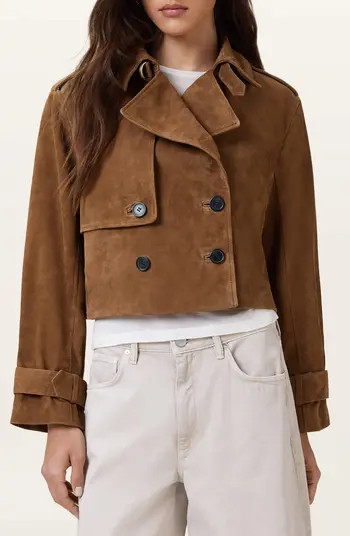 AllSaints Hendry Suede Crop Trench Coat | Nordstromrack | Nordstrom Rack