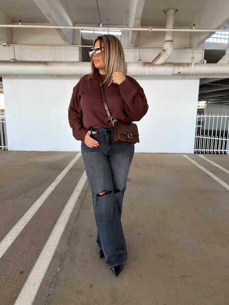 Sweater XL so cozy ! 
Jeans 15 - no stretch so size up if between sizes I’m wearing a 15 - code SHAYNA20 to save on pink lily jeans 
Bag is old I’m sorry no link 
#falloutfits #fallfashion #amazonfashion #amazonfinds #midsize #pinklily #widelegjeans 

#LTKstyletip #LTKcurves #LTKunder50