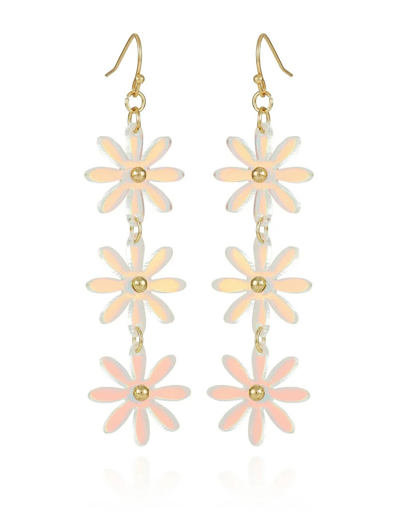 No Boundaries Irredescent Pink Flower Linear Earrings, Women's | Walmart (US)