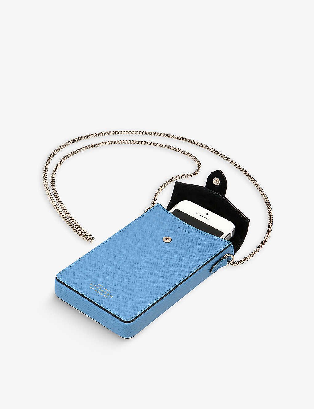 SMYTHSON Panama crossgrain leather phone case on chain | Selfridges