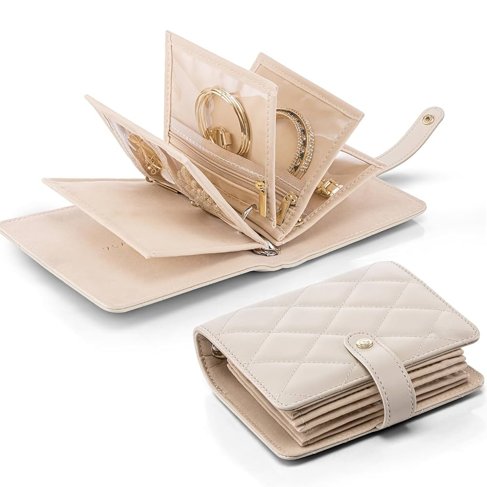Vlando Mini Travel Jewelry Organizer Case,Portable Jewelry Organizers Storage Book with Clear Zip... | Amazon (US)