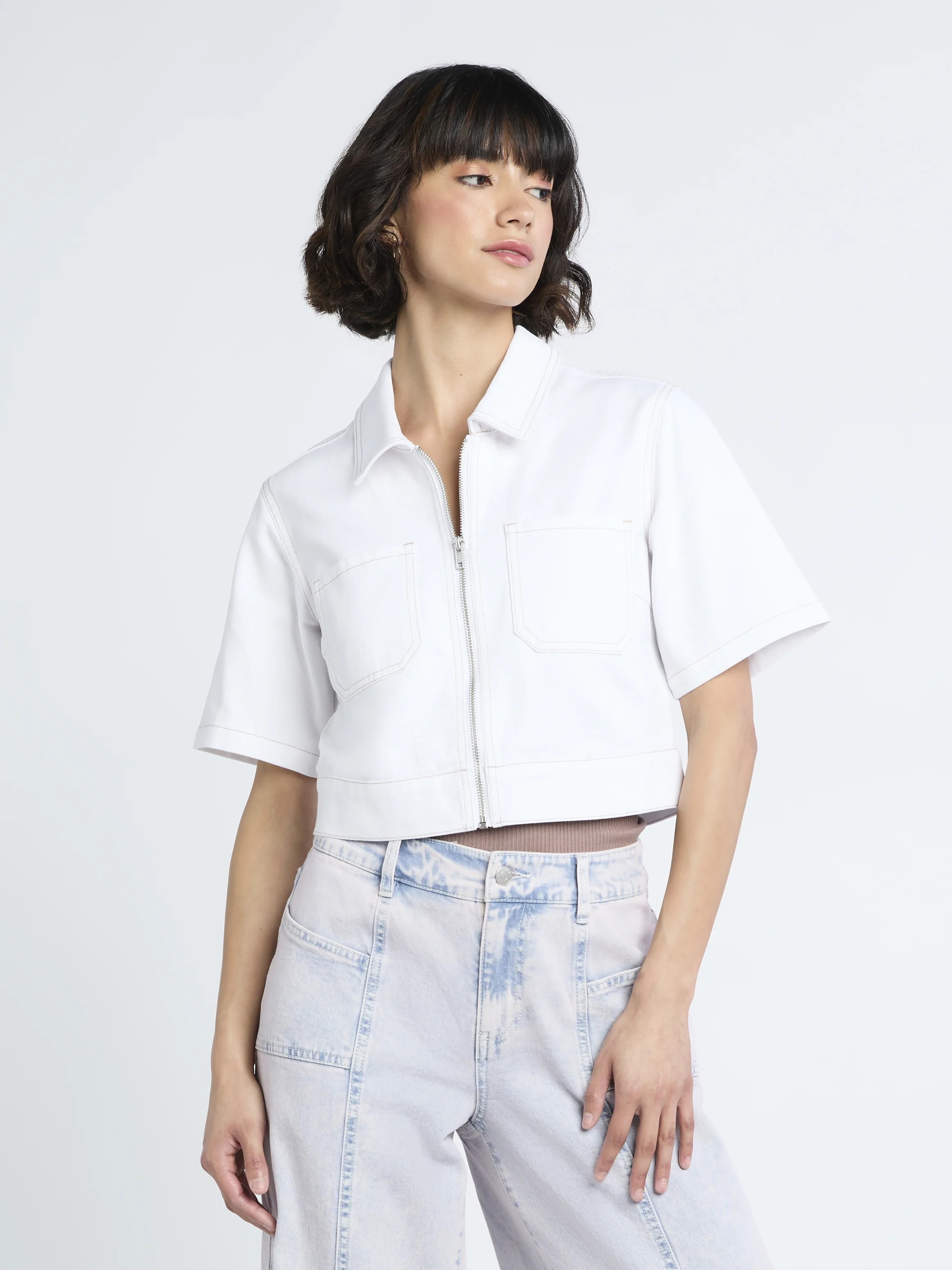 Madden NYC Women's Cropped Zip Up Trucker Jacket - Walmart.com | Walmart (US)