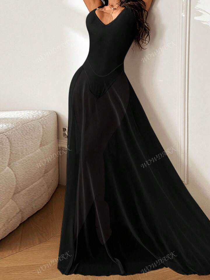 WOWDARK Women's V-Neck Holiday Net Mesh A-Line Spaghetti Strap Dress, Casual & Work Appropriate | SHEIN