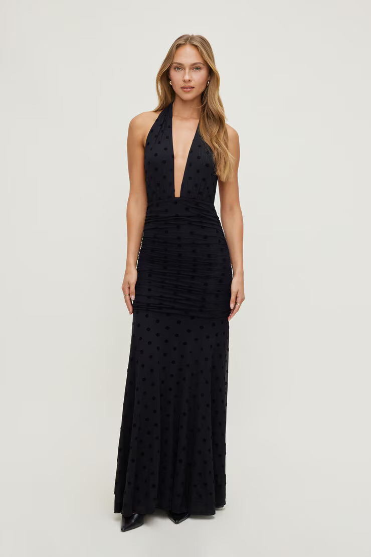 Polka Dot Mesh Maxi Dress | Dynamite Clothing