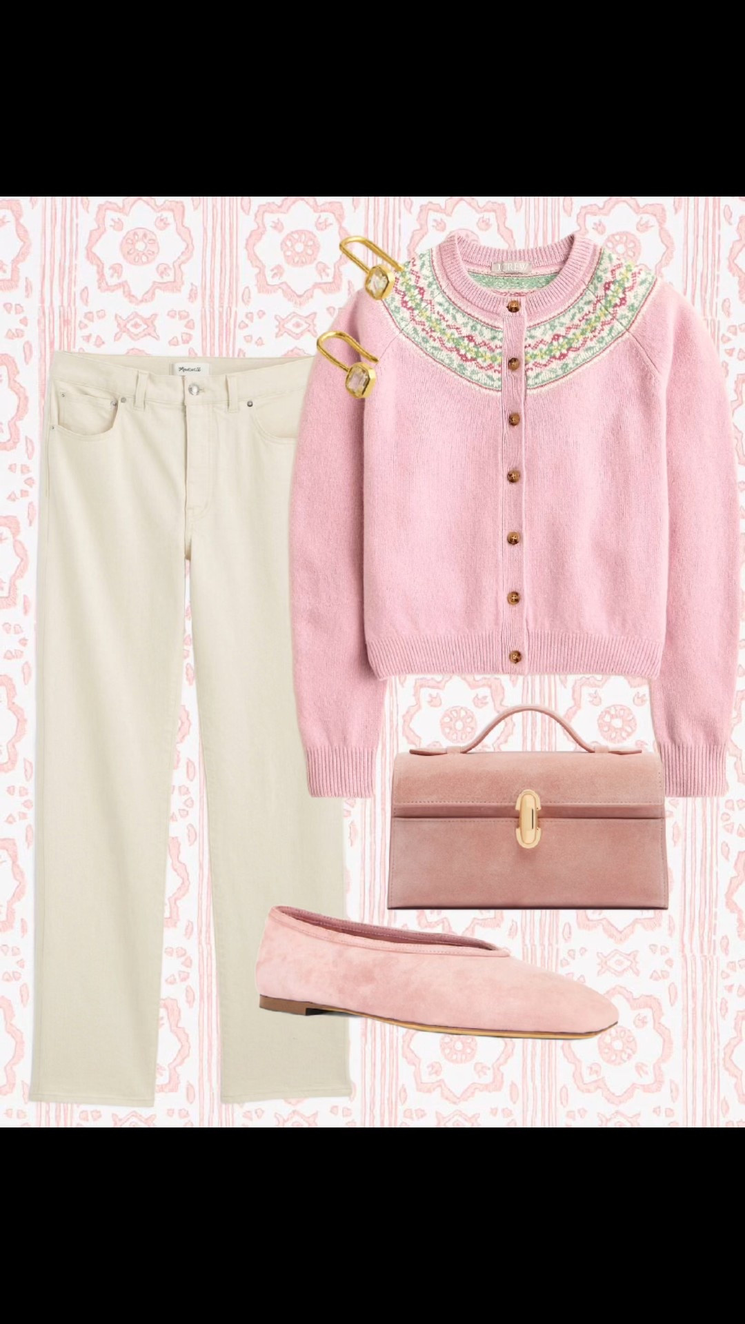 If you love a soft, polished look, this one’s for you. A pink fair isle cardigan paired with cream straight-leg jeans is the kind of easy outfit that works from morning coffee to weekend plans.

#LTKootd