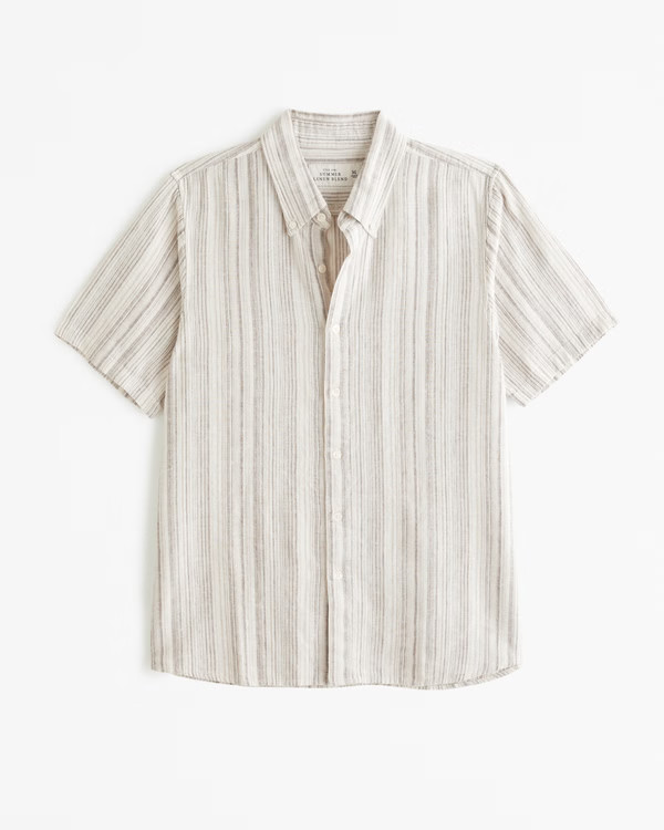 Short-Sleeve Summer Linen-Blend Button-Up Shirt | Abercrombie & Fitch (US)