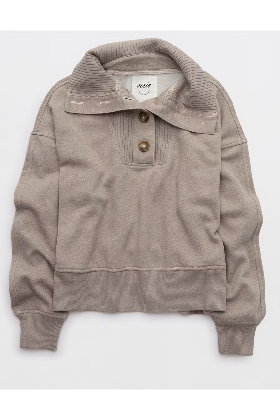 Aerie Best Button Sweatshirt Women's Heathered Taupe XS | American Eagle Outfitters (US & CA)