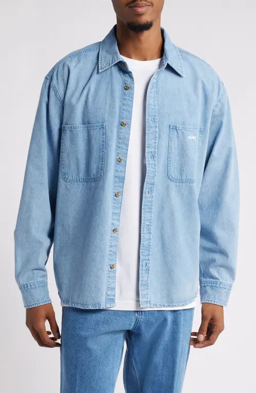 Obey Bigwig Dean Denim Button-Up Shirt in Light Indigo at Nordstrom, Size Small | Nordstrom
