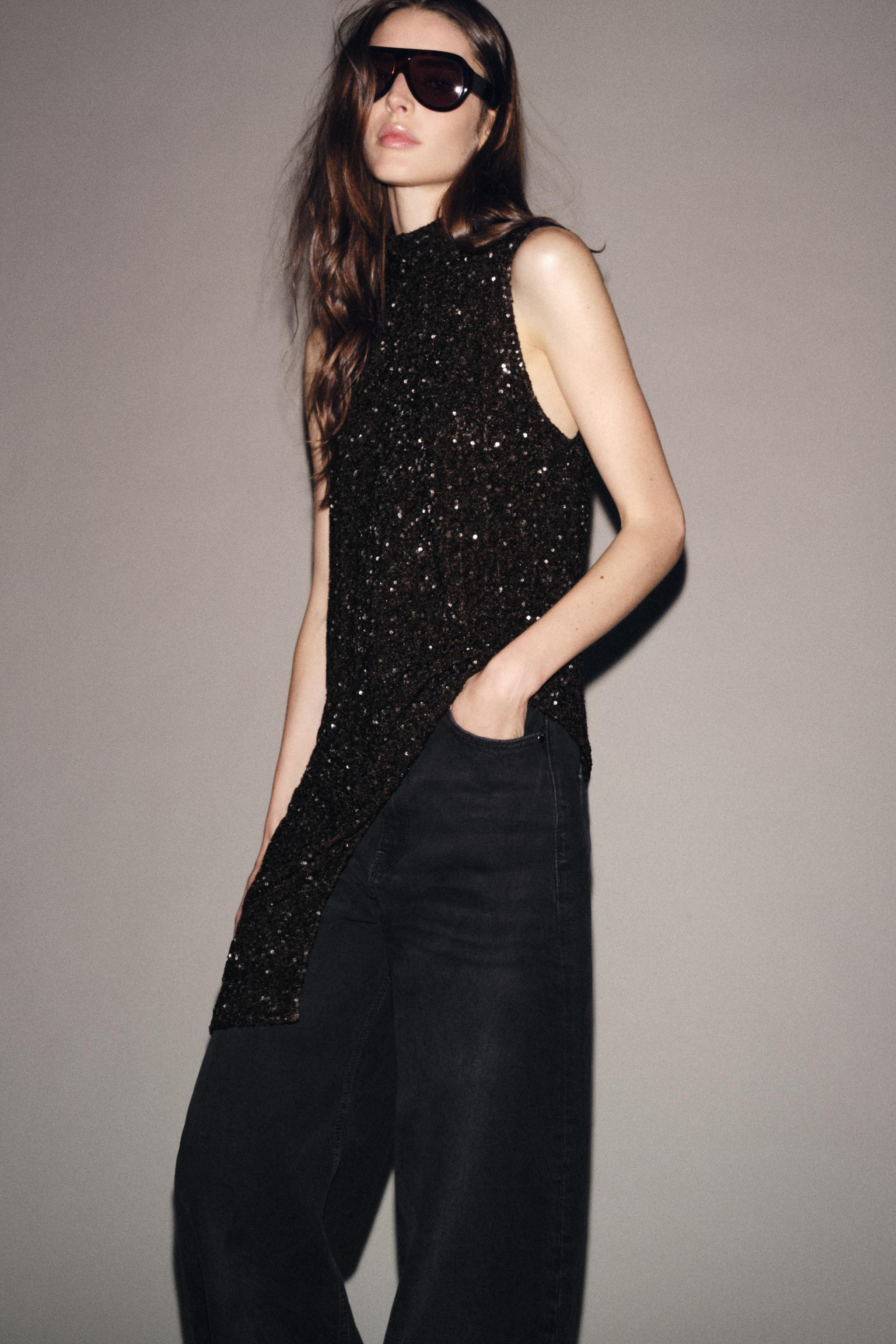 ZW COLLECTION ASYMMETRIC SEQUIN TOP | Zara UK