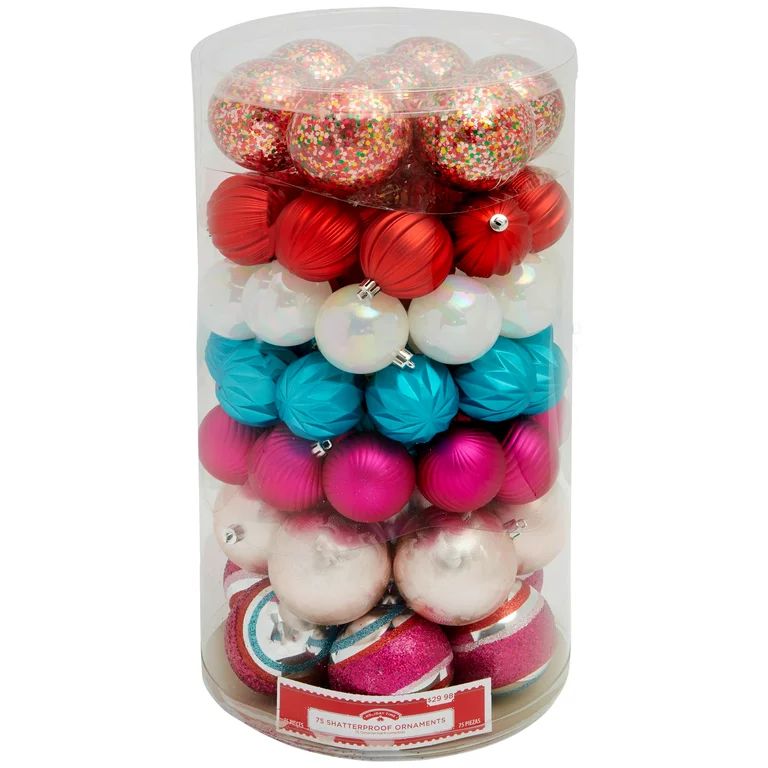 Holiday Time Brights Shatterproof Ornaments, 17.72", 75 Count | Walmart (US)