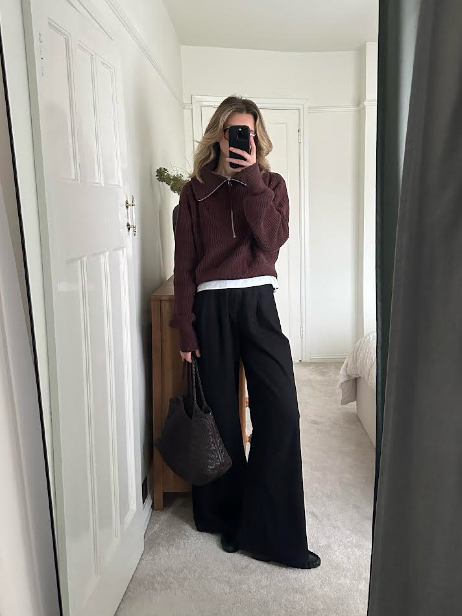 Varley, me and em, Dissh, Flattered, Dragon diffusion, Luisaviaroma, Vehla, Cos, transitional outfit, transitional style, spring outfit, spring fashion, knit jumper, brown jumper, knit quarter zip, white top, long sleeve top, wide leg trousers, black trousers, wool trousers, black loafers, leather loafers, woven bag, basket bag, aviator sunglasses, spring outfit ideas, style inspiration 

#LTKSeasonal #LTKeurope #LTKstyletip