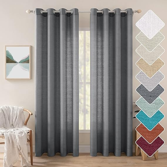MIULEE Semi Sheer Curtains 72 inches Long for Bedroom Living Room Office Linen Look Light Filteri... | Amazon (US)