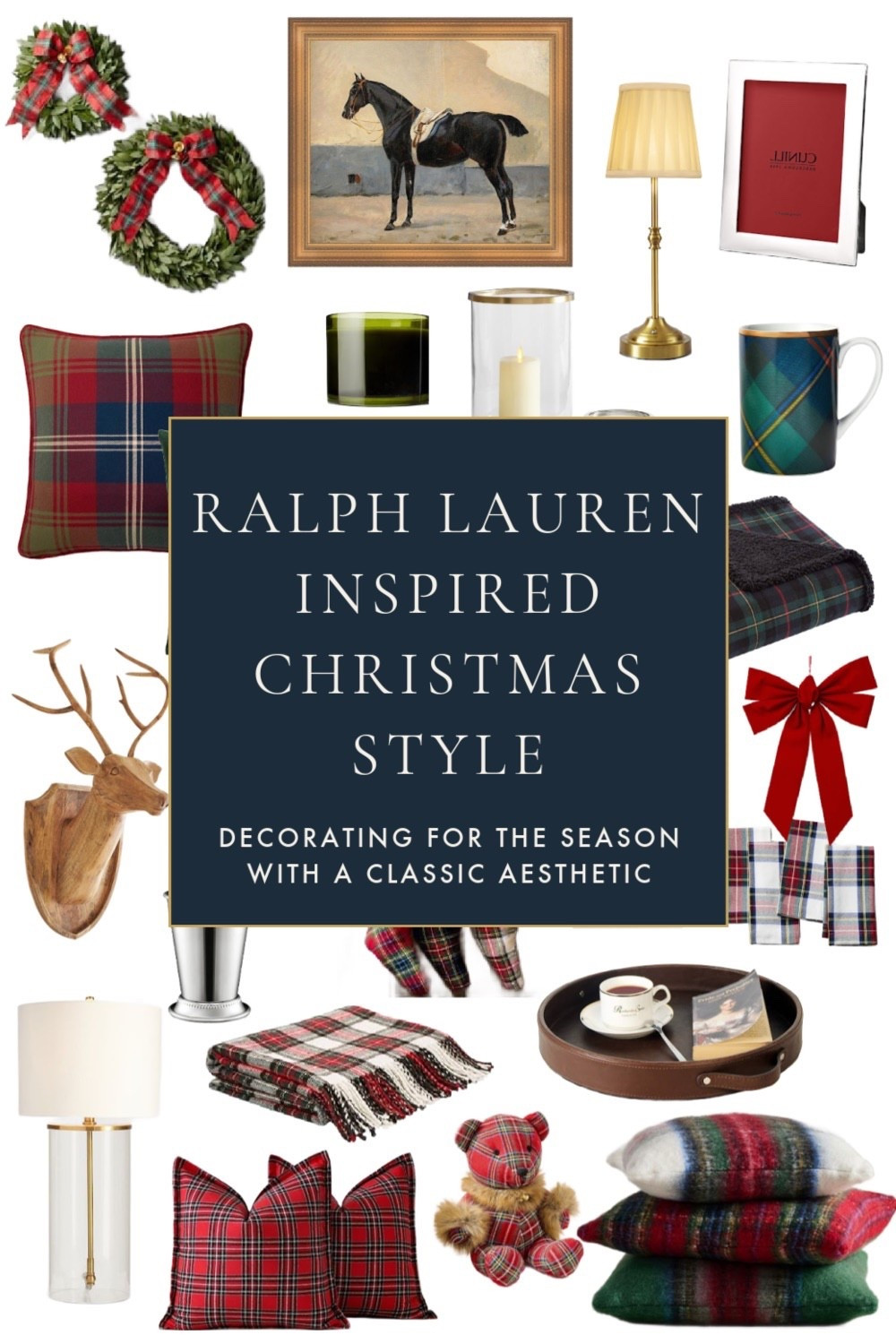 Classic Christmas decor with timeless Ralph Lauren style; plaid ribbon, greenery, brass, pillows, tree decor, mantel, living room, red, green, navy

#ChristmasDecorIdeas 

#LTKHoliday #LTKSeasonal #LTKFindsUnder50