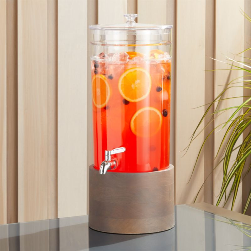 Claro 1.45-Gallon Acrylic Drink Dispenser with Brooks Grey Wood Stand + Reviews | Crate & Barrel | Crate & Barrel