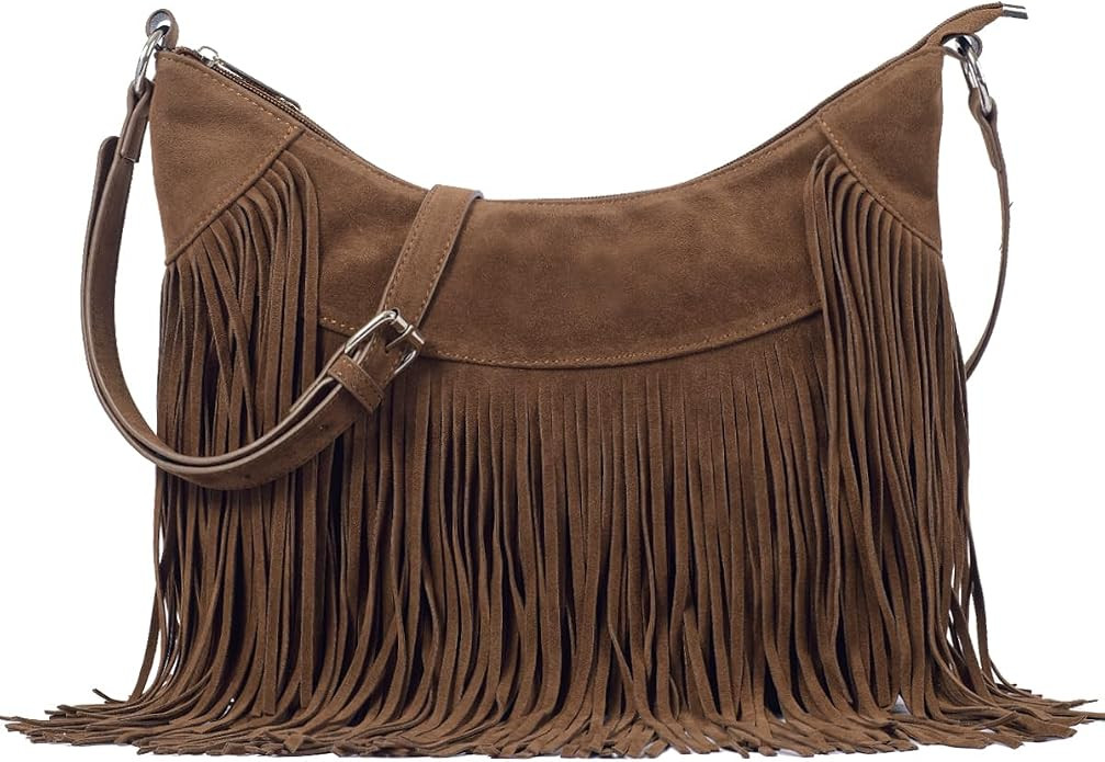 Women Fringe Hobo Bag Western Purse Shoulder Bag Vegan Suede Tassel Hippie Crossbody Bag | Amazon (US)