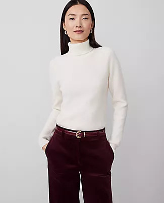 Ann Taylor Petite Cashmere Ribbed Turtleneck Sweater | Ann Taylor (US)