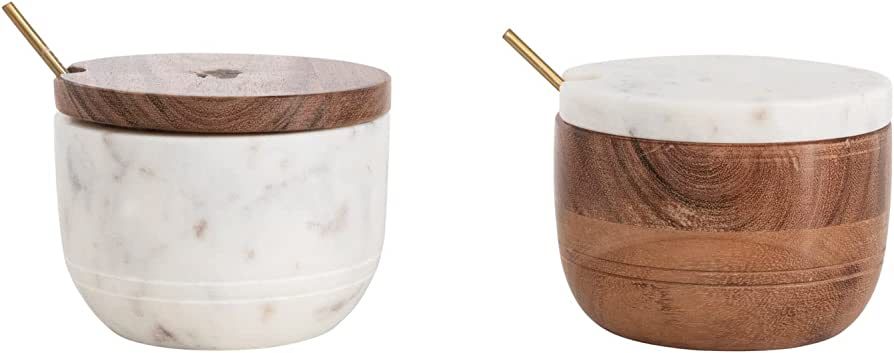 Creative Co-Op Marble and Acacia Wood Lid and Brass Spoon, Set of 2 Styles Bowls, 11" L x 5" W x ... | Amazon (US)