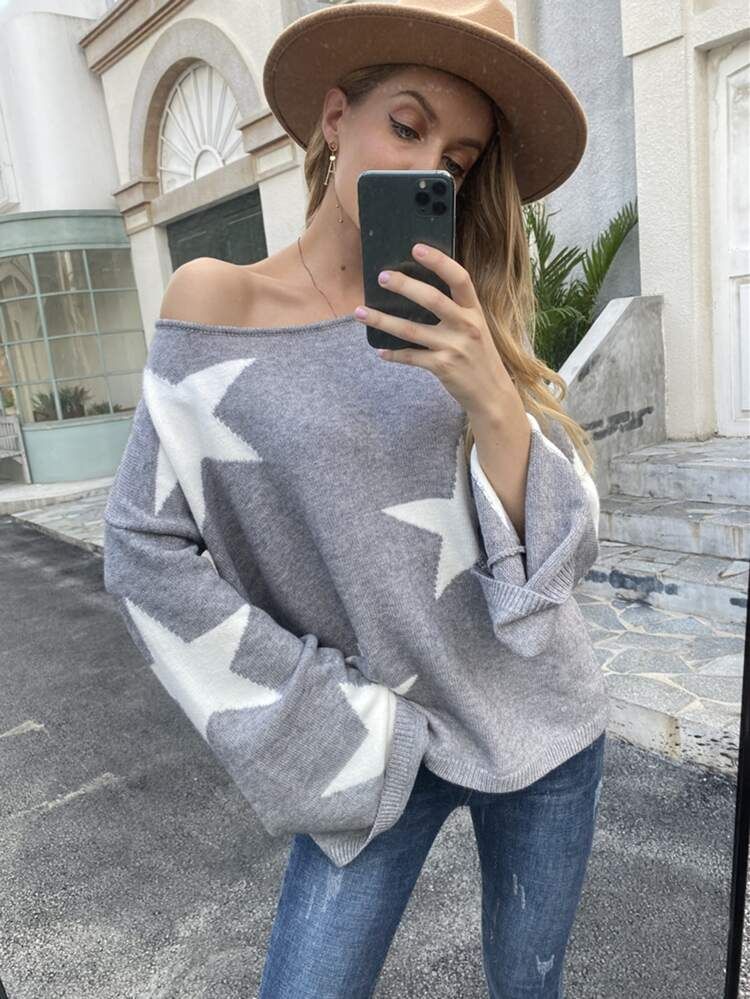Geo Print Drop Shoulder Sweater | SHEIN