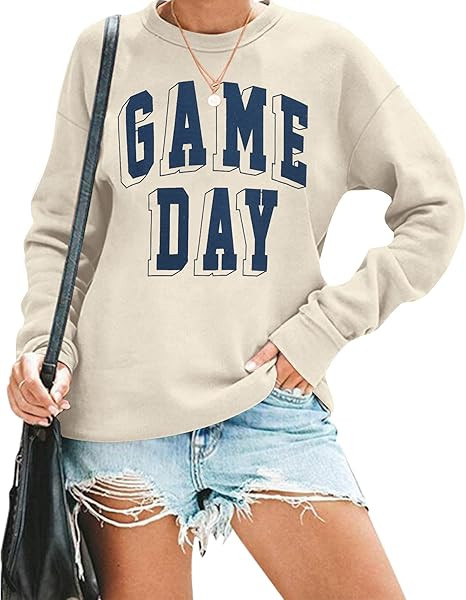 Women Game Day Sweatshirt Football Fan Game Day Shirt Letter Print Long Sleeve Casual Top | Amazon (US)