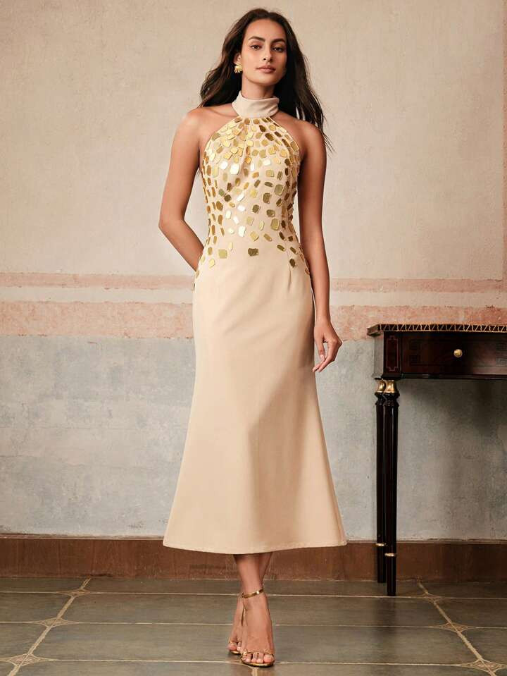 Anewsta Women's Handmade Retro Lens Fitted Dress | SHEIN