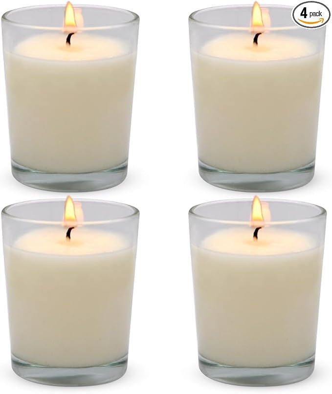 Set of 4 White Votive Candles, Clear Glass Filled Unscented Soy Wax Candle for Home Décor Weddin... | Amazon (US)