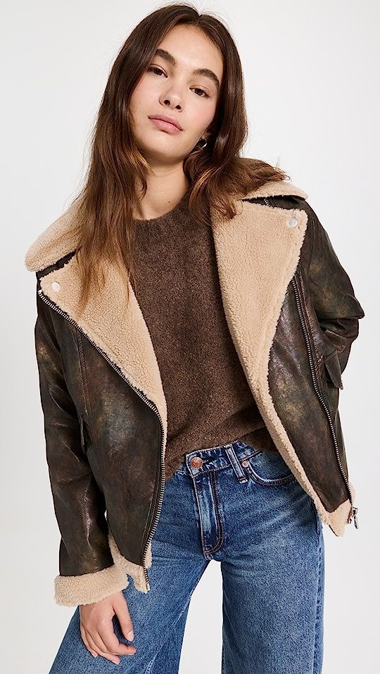 Vintage Wash Faux Shearling Biker Jacket | Shopbop