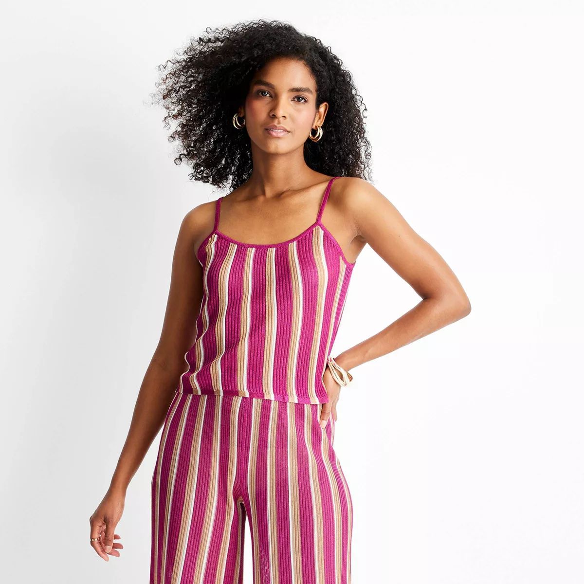 Women's Striped Strappy Sweater Tank - Future Collective™ with Jenny K. Lopez Pink XXS | Target