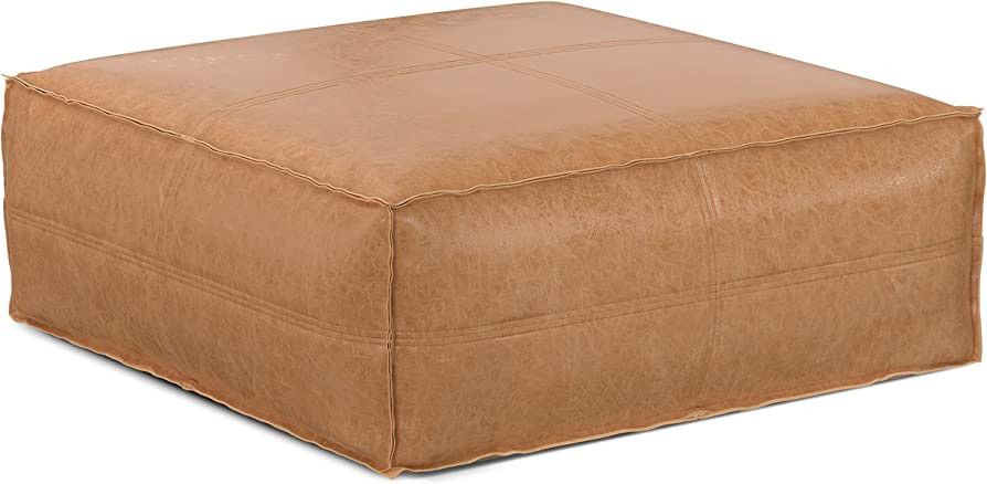 SIMPLIHOME Brody Boho Square Pouf in Distressed Brown Faux Leather ,for the Living Room, Family R... | Amazon (US)