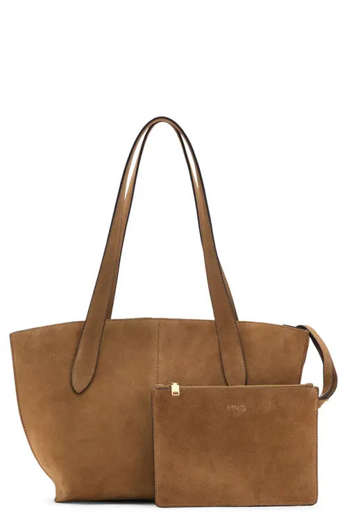 MANGO Mini Suede Shopper Bag in Medium Brown at Nordstrom | Nordstrom