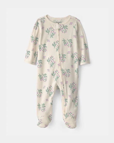 Baby Girl Floral Cotton 2-Way Zip Sleep & Play Pajamas - Ivory | Carter's | Carter's Inc